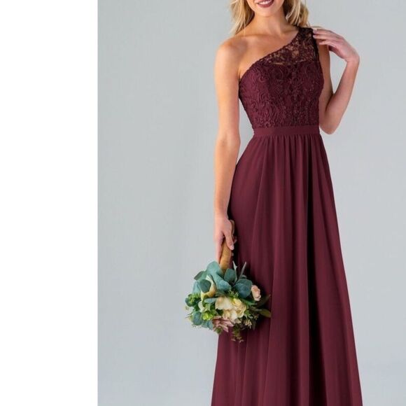 DAVID'S BRIDAL NWT Long Mesh Skirt with Lace Bodice Dress *Wine 14 - Picture 7 of 7